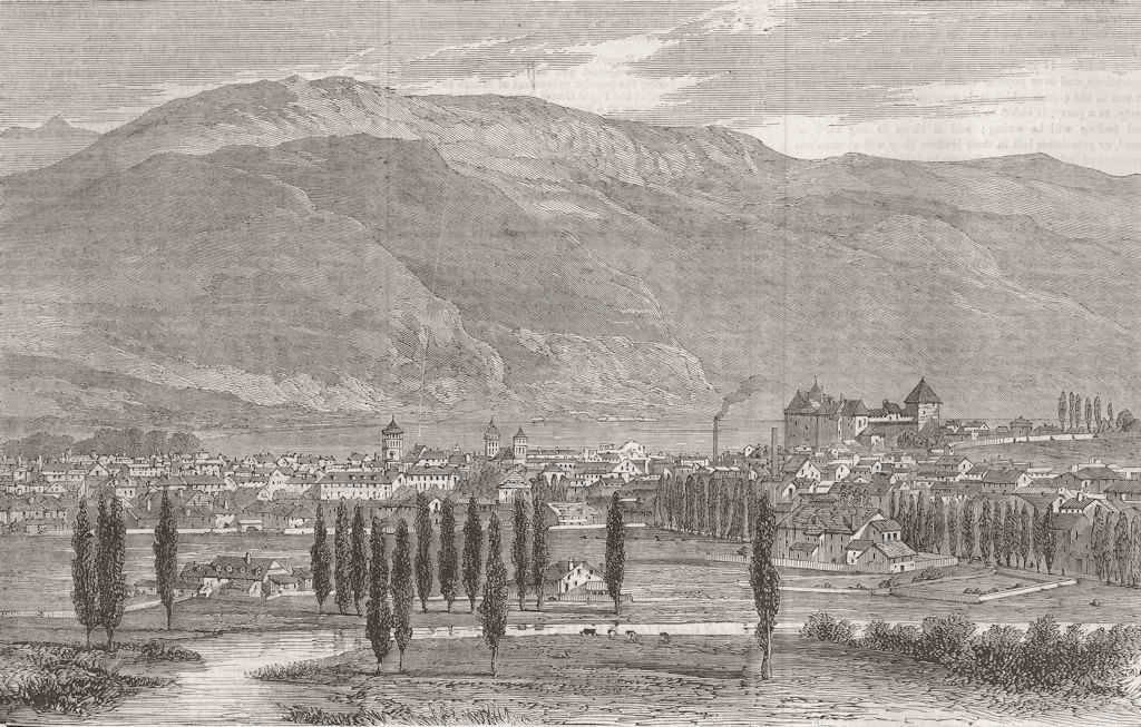 FRANCE. Treaty of Turin. town & lake Annecy, Savoie 1860 old antique print