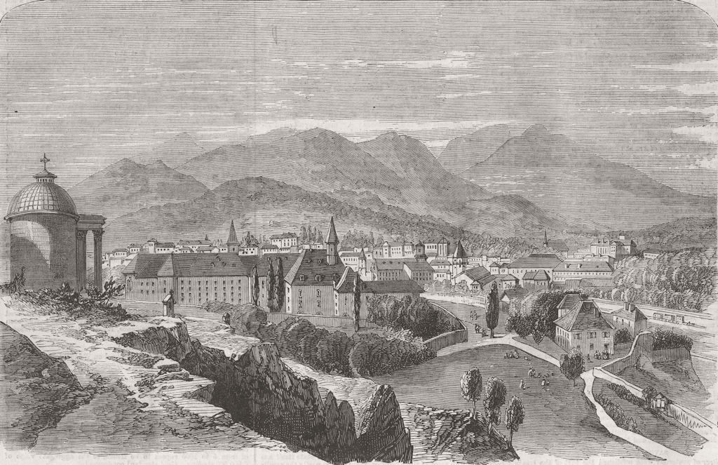 FRANCE. Chambery, Savoie, from Mount Calvary 1860 old antique print picture