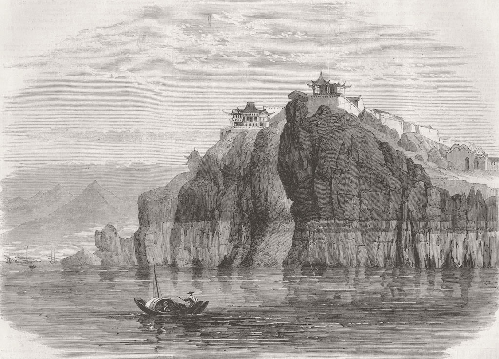 CHINA. Cliff & temple, Hukau 1864 old antique vintage print picture