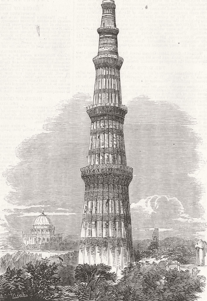 INDIA. Qutb Minar, nr Delhi 1857 old antique vintage print picture