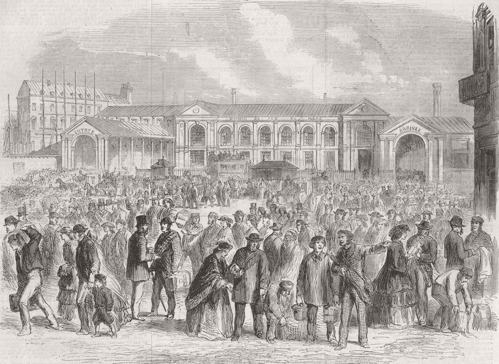 FRANCE. British tourists, Gare du Nord, Paris 1861 old antique print picture