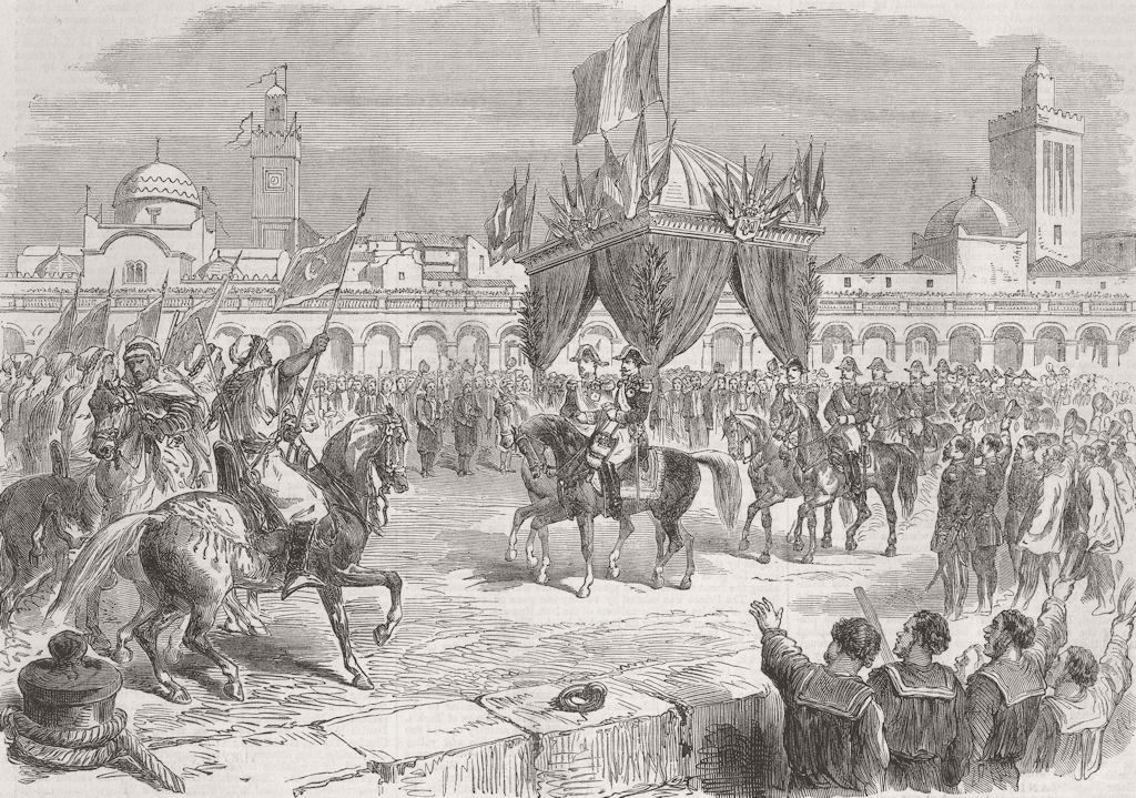 ALGERIA. Visit of Emperor French to. Reception  1865 old antique print picture