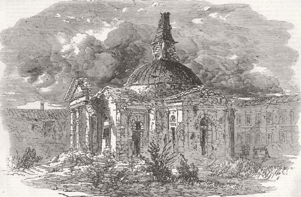 UKRAINE. Sevastopol. Damaged church of Peter & Paul 1855 old antique print