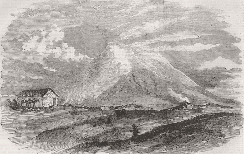 Associate Product ITALY. Mount Etna & House Destroyed by earthquake 1858 old antique print