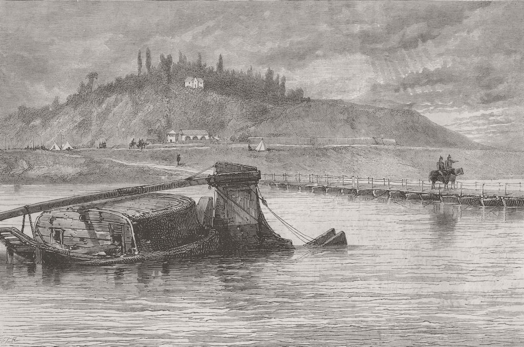 FRANCE. Pontoon bridge across Seine, nr St Germain’s 1870 old antique print