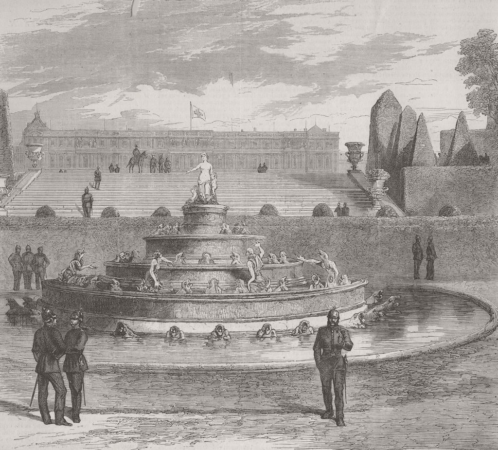 Associate Product FRANCE. Prussians round frog fountain, Versailles 1870 old antique print