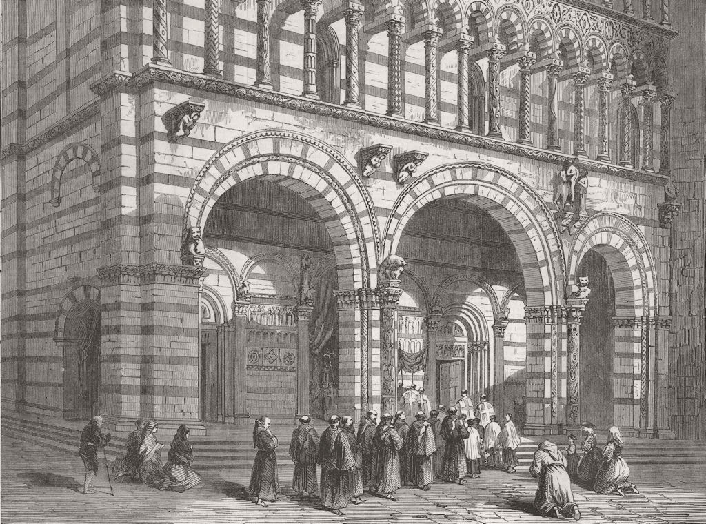 ITALY. Façade of Lucca Cathedral 1860 old antique vintage print picture