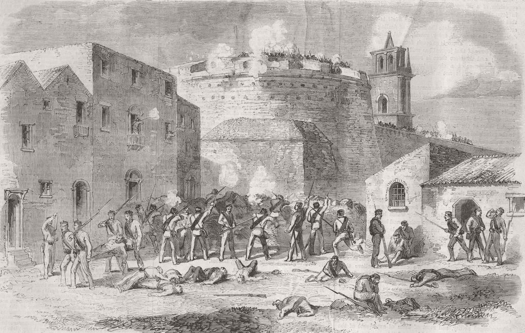 ITALY. English troops, Citadel of Melazzo, Sicily 1860 old antique print