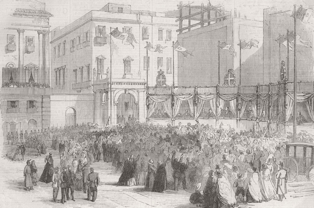 Associate Product ITALY. Annexation vote result, Royal Palace, Naples 1860 old antique print