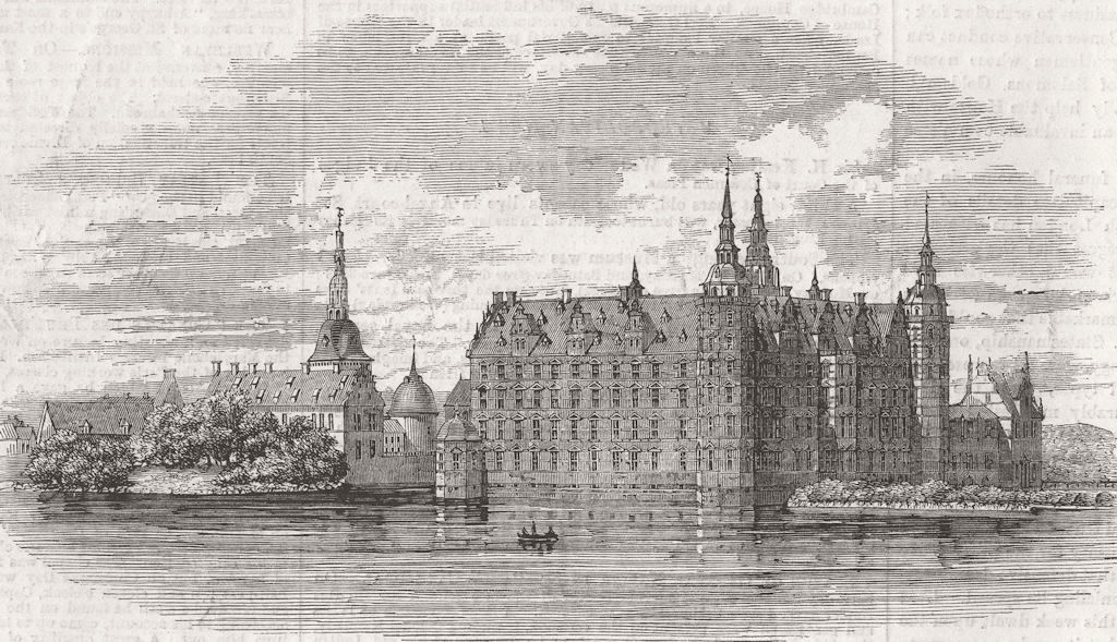 Associate Product DENMARK. Fredericksborg palace, burnt down, from lake 1869 old antique print