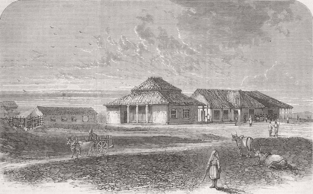 INDIA. 72nd Regiment Messhouse, Mhow 1863 old antique vintage print picture