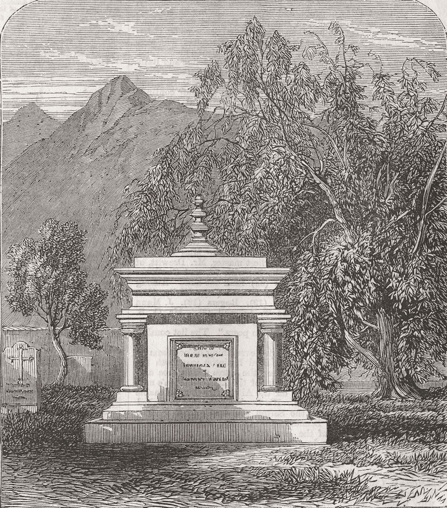 Associate Product INDIA. Mhow. Tomb of Sgt-Maj Lilley, Station Cemetery 1863 old antique print