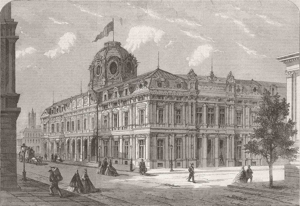 FRANCE. New Tribunal of Commerce, Paris 1863 old antique vintage print picture