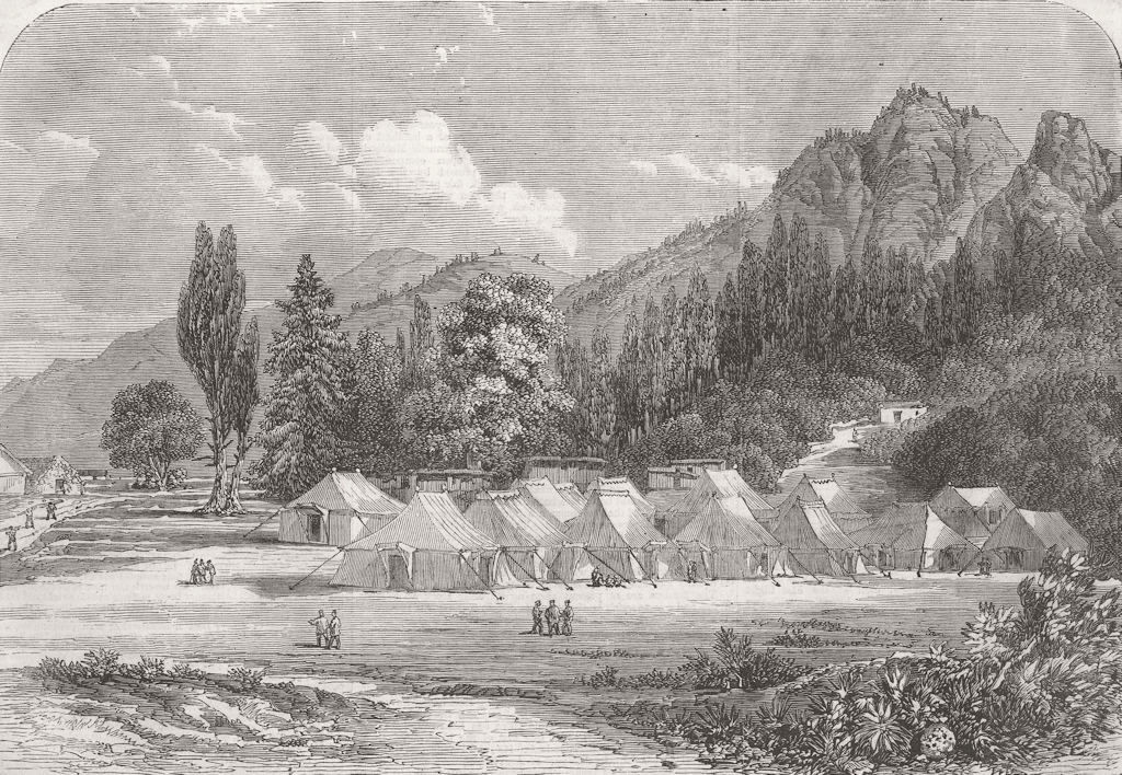 PAKISTAN. European camp, Murree Hills 1863 old antique vintage print picture