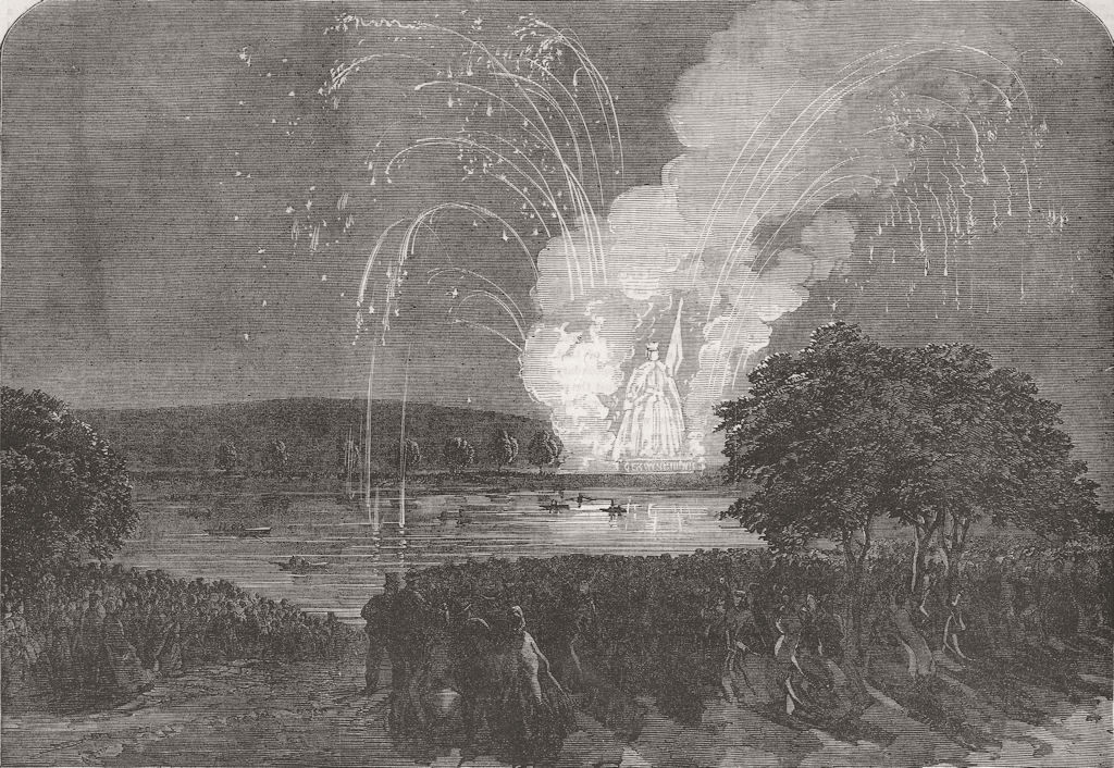 GERMANY. Fireworks, Maine, Frakfurt 1863 old antique vintage print picture