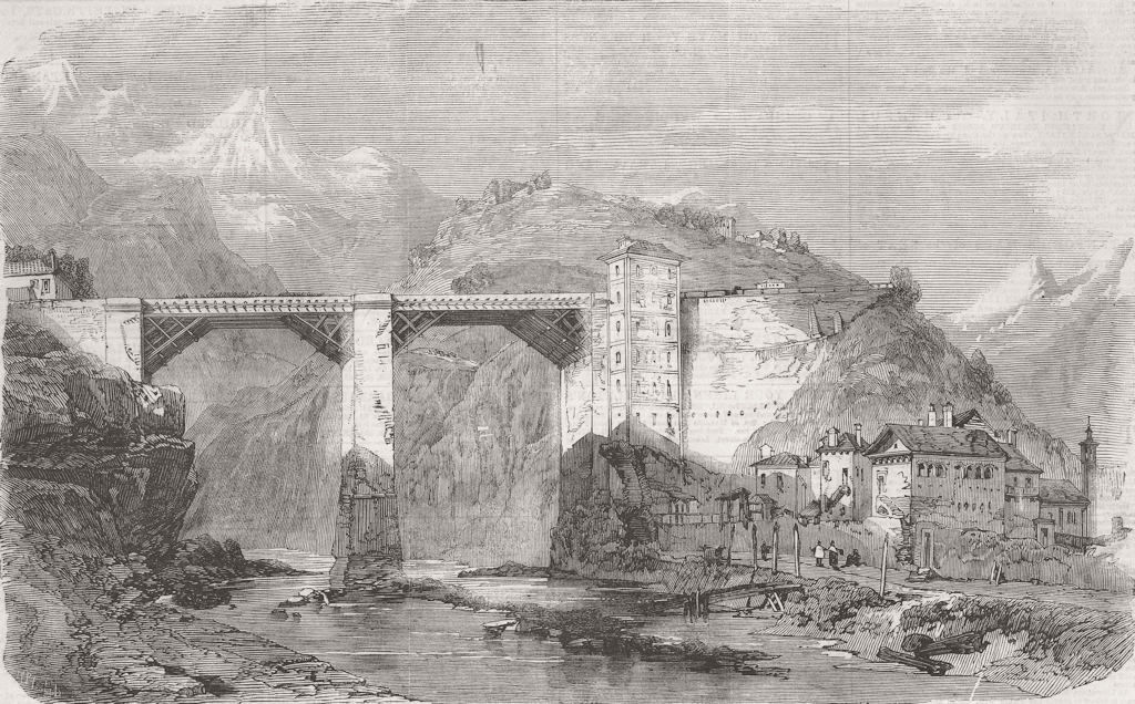 ITALY. War Bridge, Doveria, Crevola, forming 1859 old antique print picture