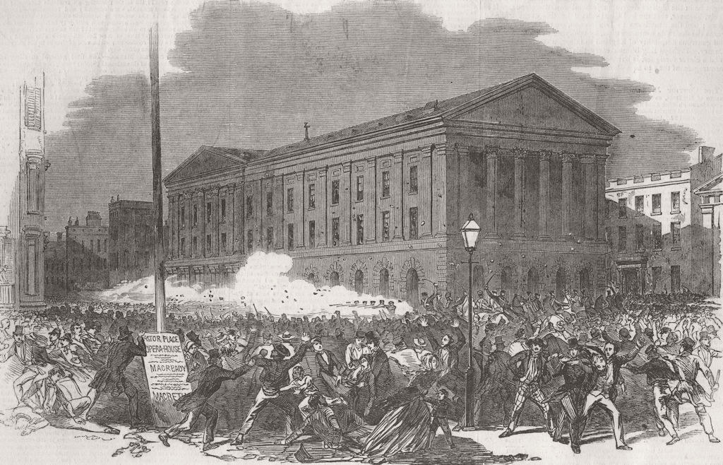 New York. Riot, Astor Place Opera House  1849 old antique print picture