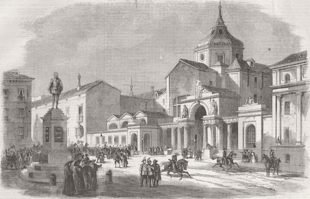 SPAIN. Plaza de las Cortes, Madrid 1859 old antique vintage print picture