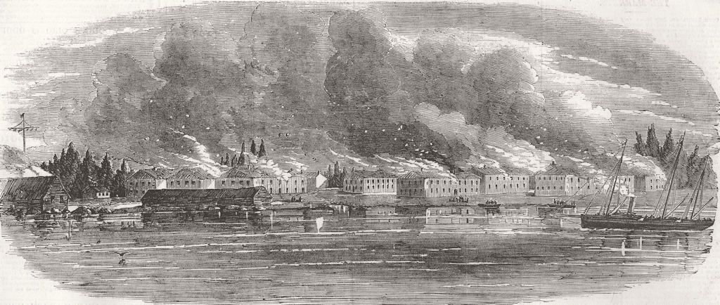 FINLAND. Blowing up of Ft Rotshensalm  1855 old antique vintage print picture