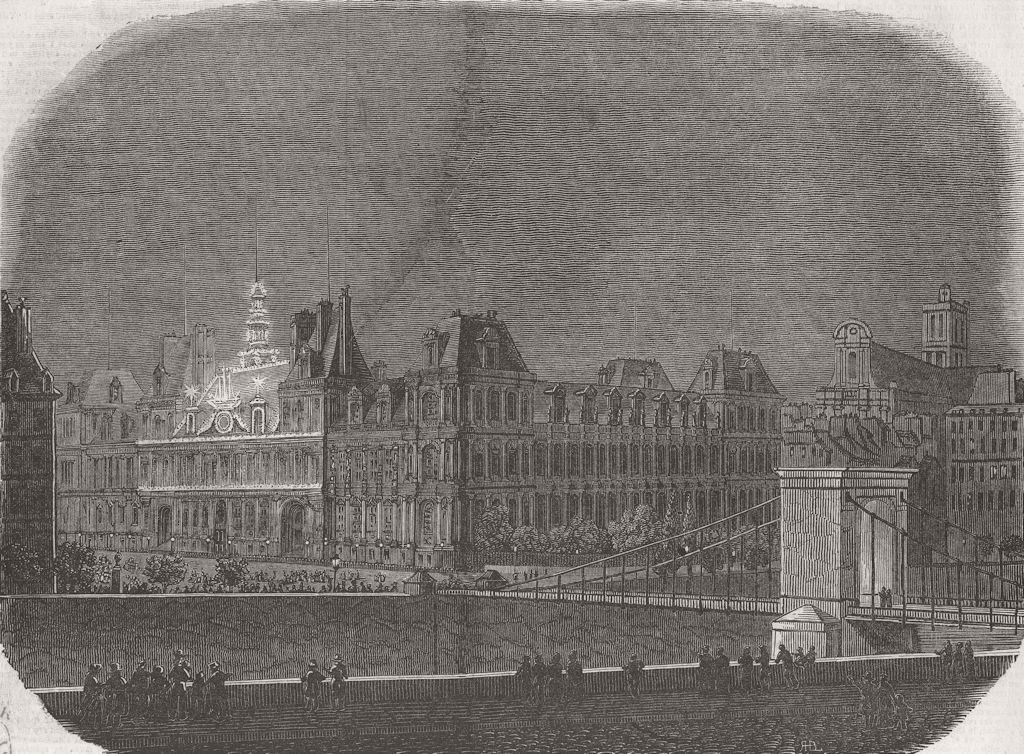 FRANCE. Royal fetes, Paris. Hotel De Ville lit up 1846 old antique print