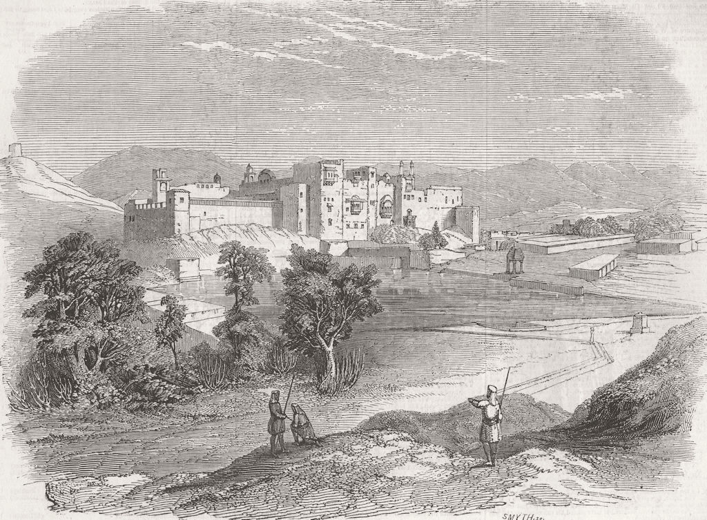 PAKISTAN. Punjab. Palace of Bisuli Rajah & Himalayas 1846 old antique print