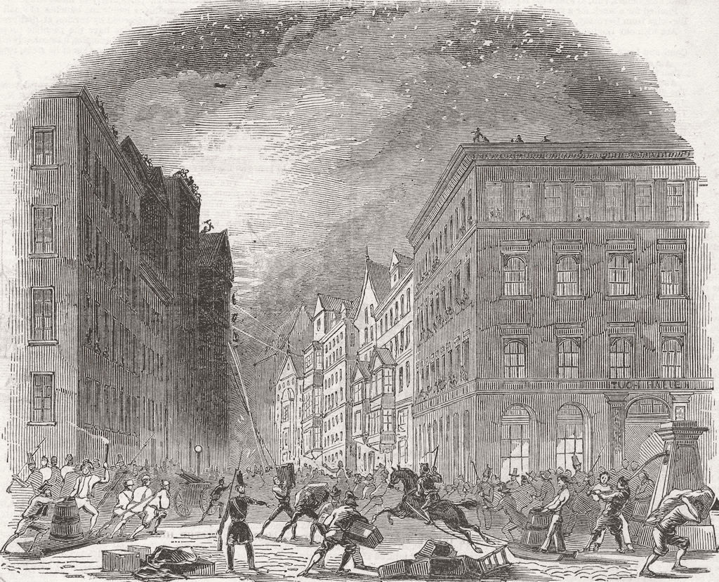 LEIPZIG. Destruction of Hotel de Pologne, by fire 1846 old antique print