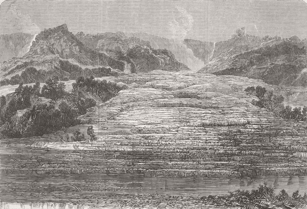 NEW ZEALAND. Te Tarata rock terrace, Lake Rotomahana 1868 old antique print