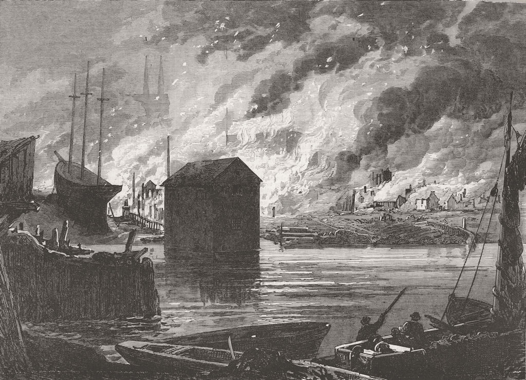 CANADA. The great fire at Quebec 1870 old antique vintage print picture