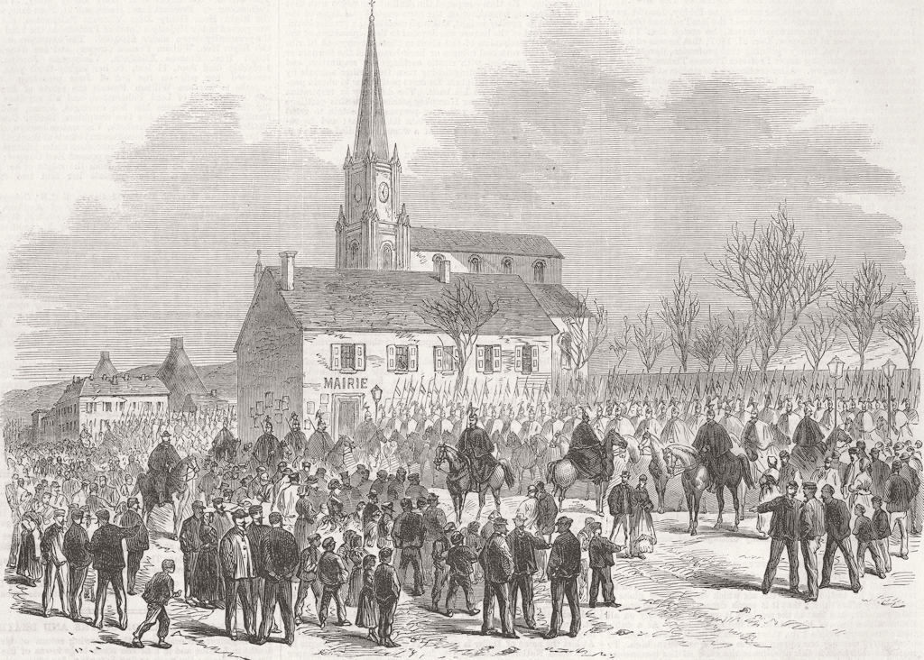 FRANCE. Strike, Creuzot Ironworks. Arrival of Lancers 1870 old antique print