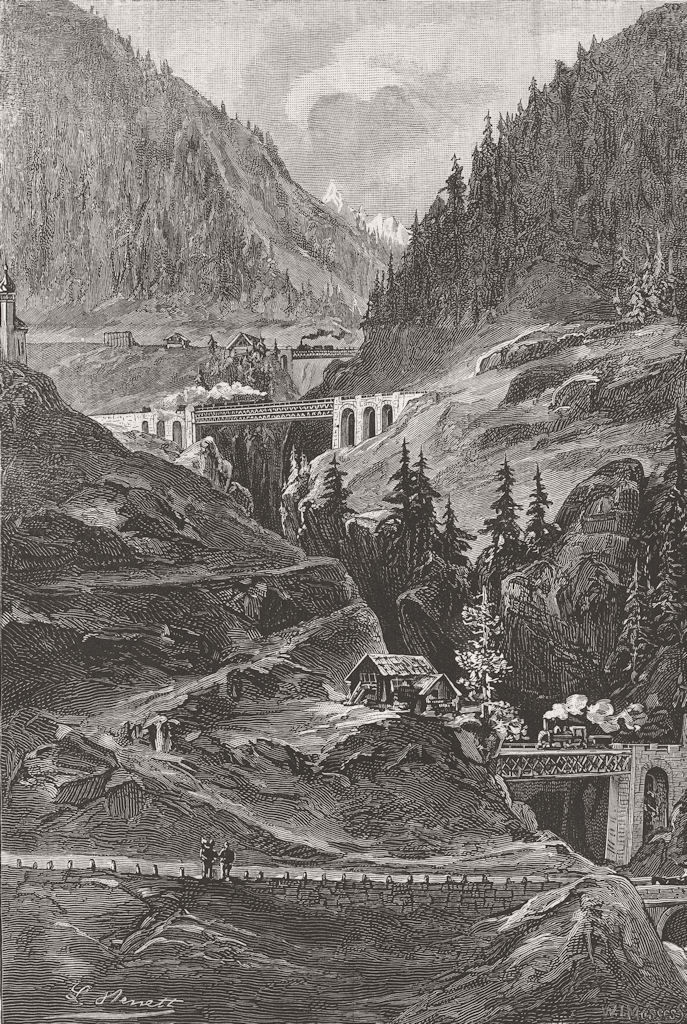 SWITZERLAND. Bridge, Wasen, Mayen Reuss 1882 old antique vintage print picture