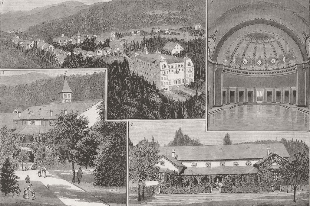 GERMANY. Badenweiler, Black Forest; Kurhaus, Kurgarten 1885 old antique print
