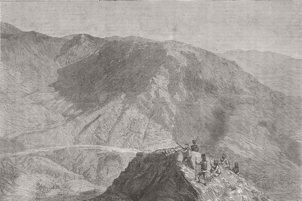 Associate Product KHYBER. Shadi Bogiar Pass from Sarkai Heights 1879 old antique print picture