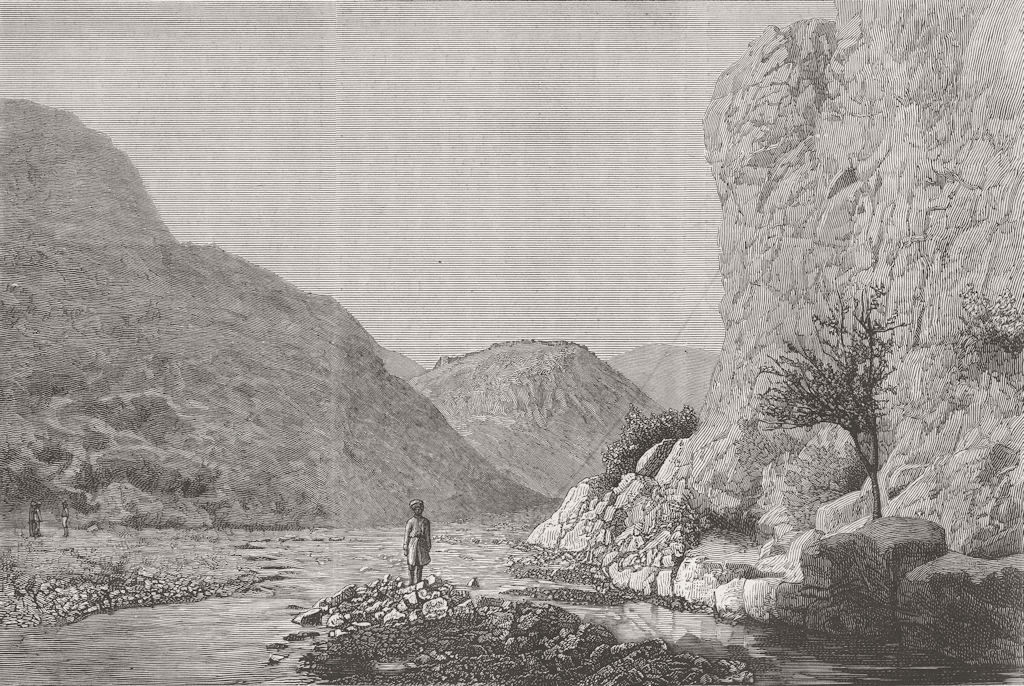 PAKISTAN. Mountain Gorge below Ali Masjid 1879 old antique print picture