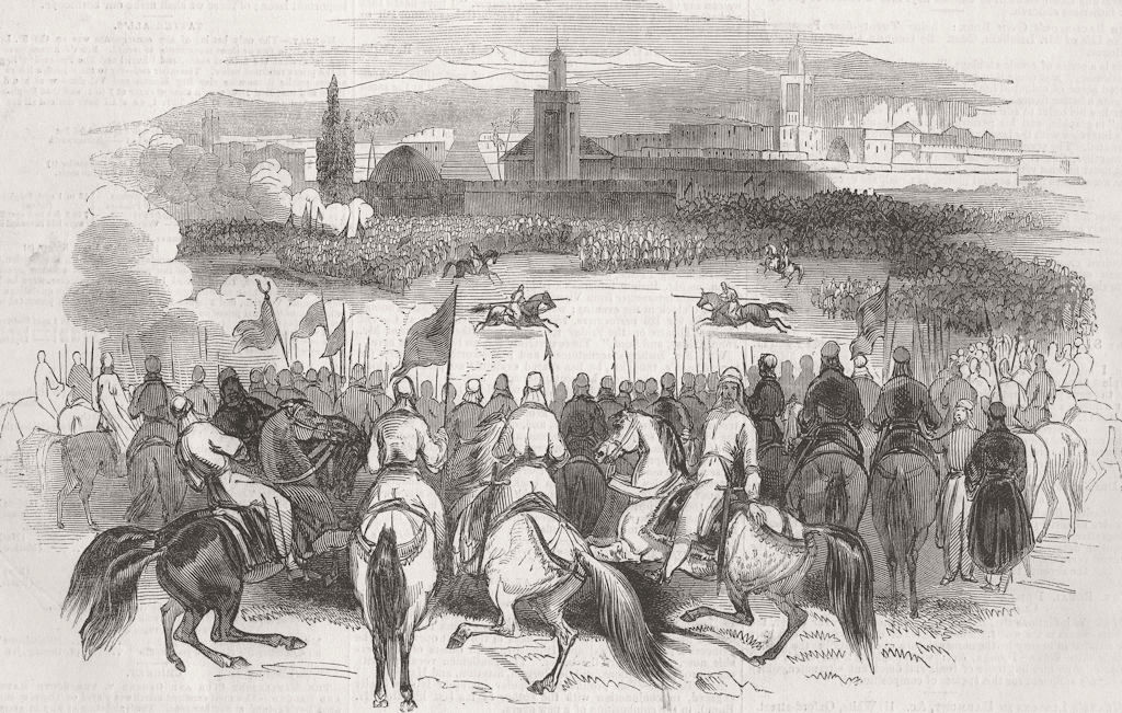 MOROCCO. Review of troops, Marrakech 1844 old antique vintage print picture