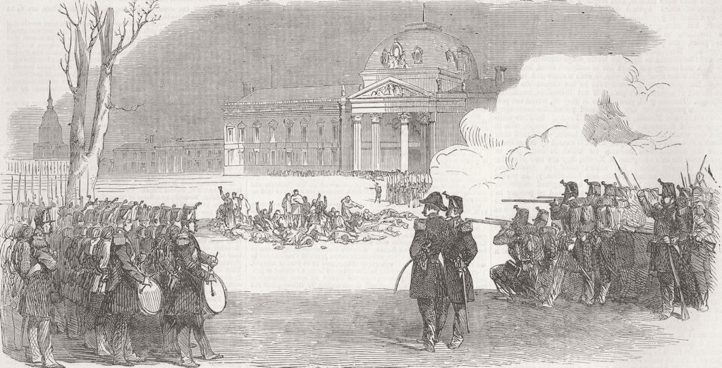 FRANCE. Coup. Troops shooting rebels 1851 old antique vintage print picture