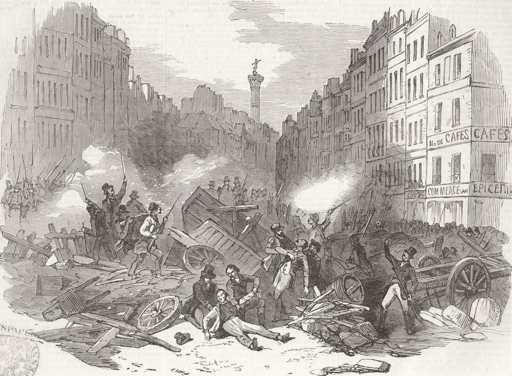 FRANCE. Coup. Barricade of Faubourg St Antoine 1851 old antique print picture