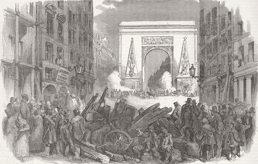 FRANCE. Coup. monster Barricade of Porte St Denis 1851 old antique print