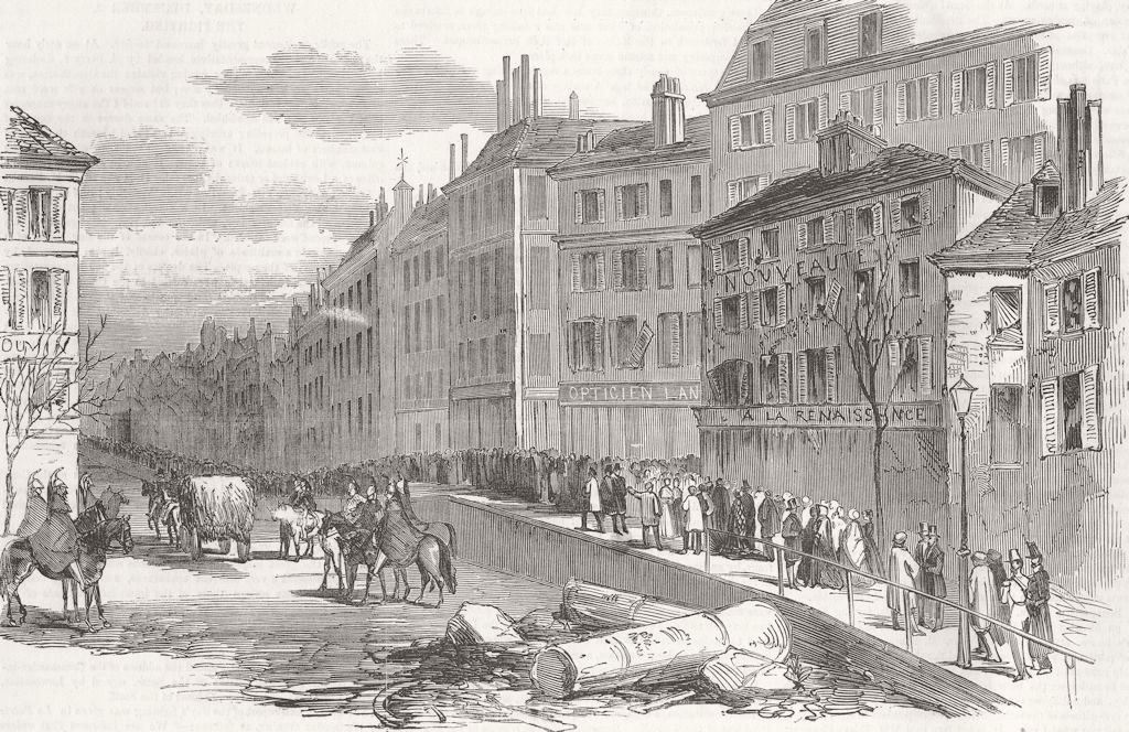 FRANCE. Coup. Barricade, Blvd Bonne Nouvelle 1851 old antique print picture