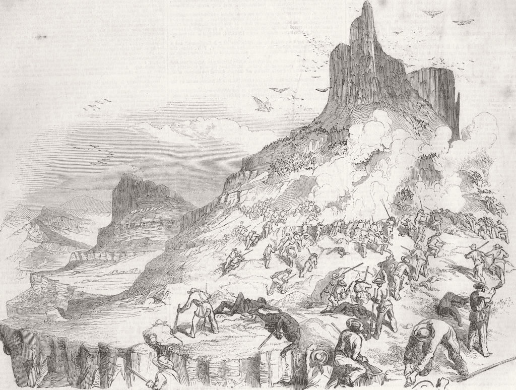 SOUTH AFRICA. Tambookie defeat, Tabaumthako Mountain 1851 old antique print