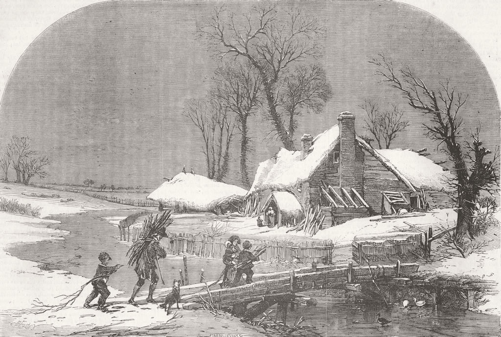 Associate Product LANDSCAPES. A winter scene 1852 old antique vintage print picture