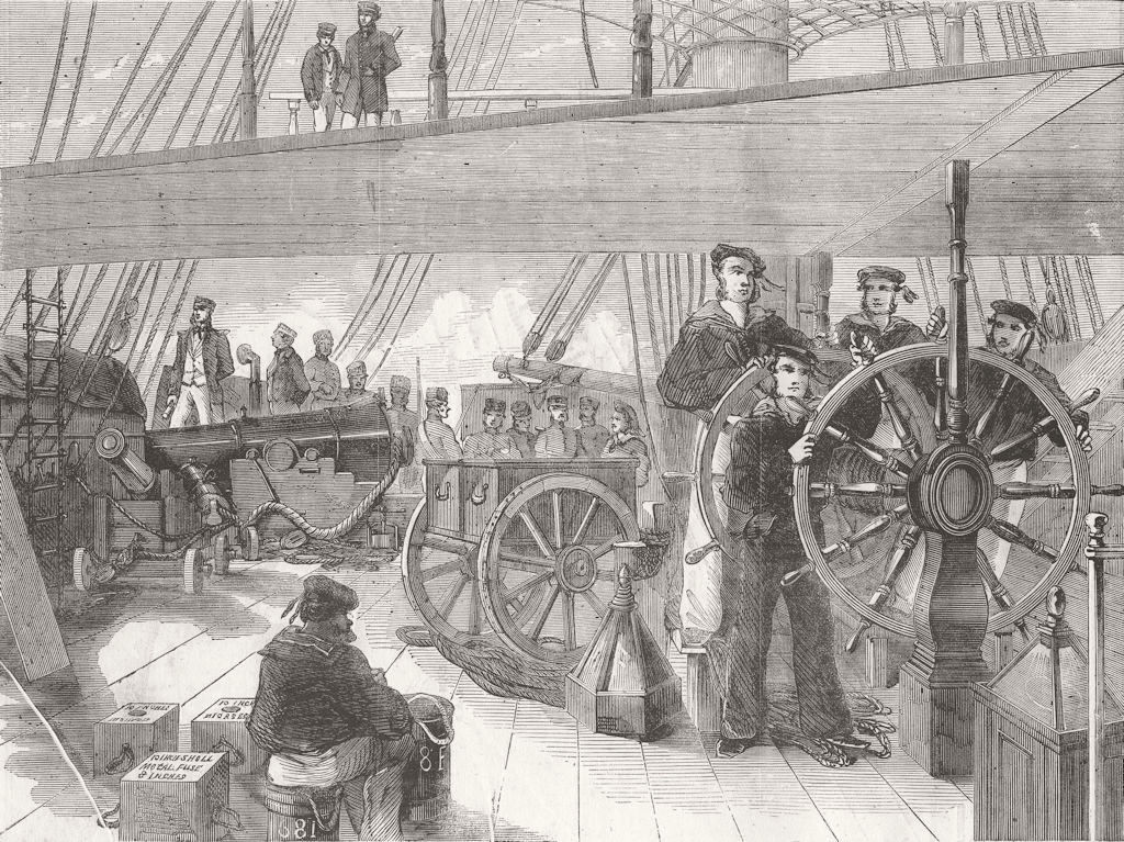 Associate Product SHIPS. Main-deck of The Blenheim 1856 old antique vintage print picture