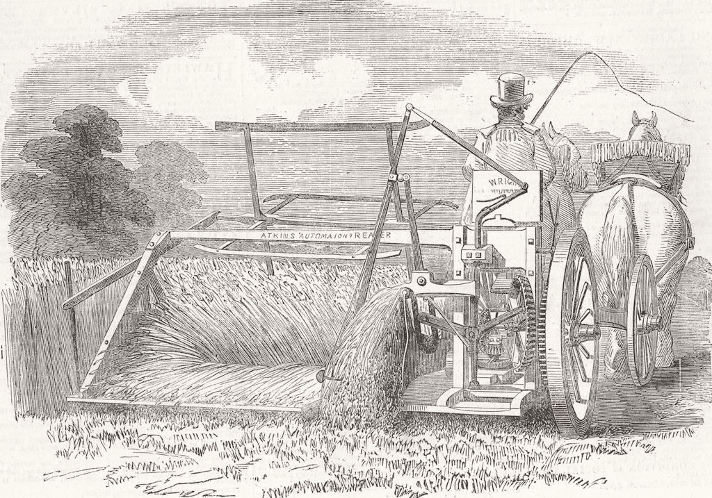 CHICAGO. Self-raking reaper, invented by Atkins, US 1853 old antique print