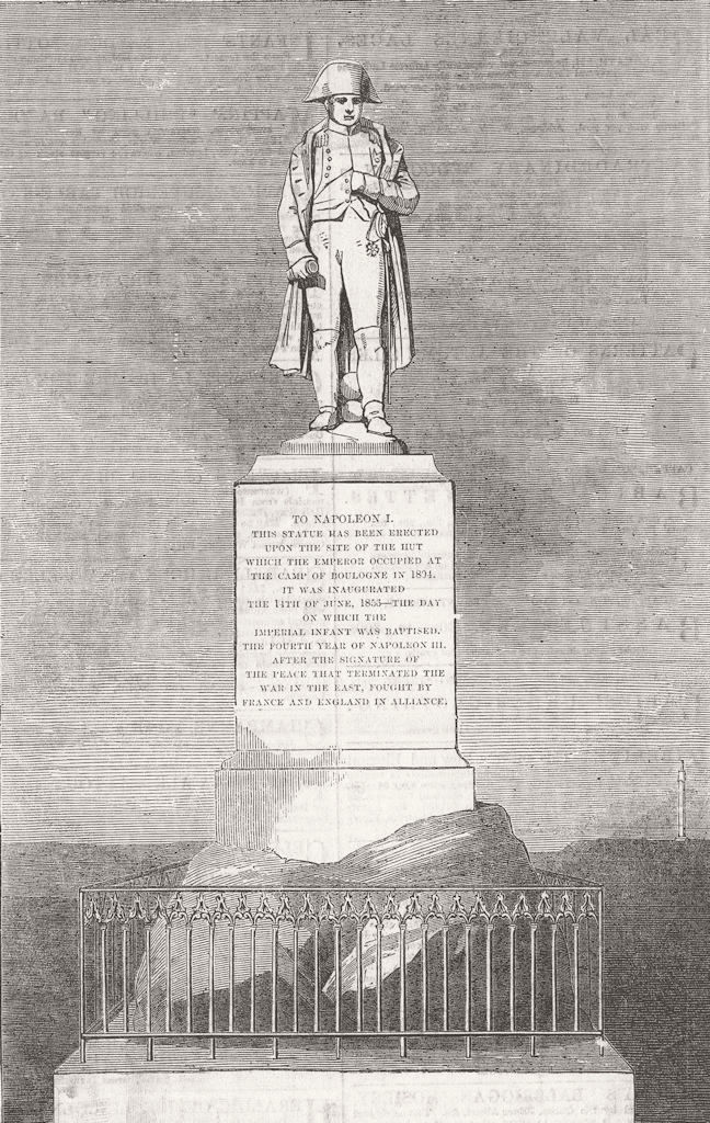 FRANCE. Statue of Napoleon, Boulogne 1856 old antique vintage print picture