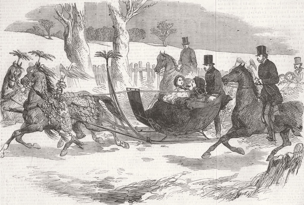 WINTER SPORTS. Her Majesty's sledge 1854 old antique vintage print picture