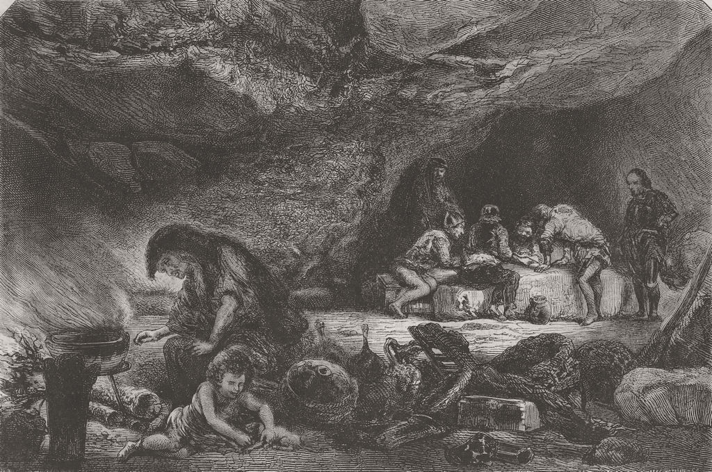 Associate Product TRIBES. Cavern. La Caverne, par Celestin Nanteuil 1855 old antique print