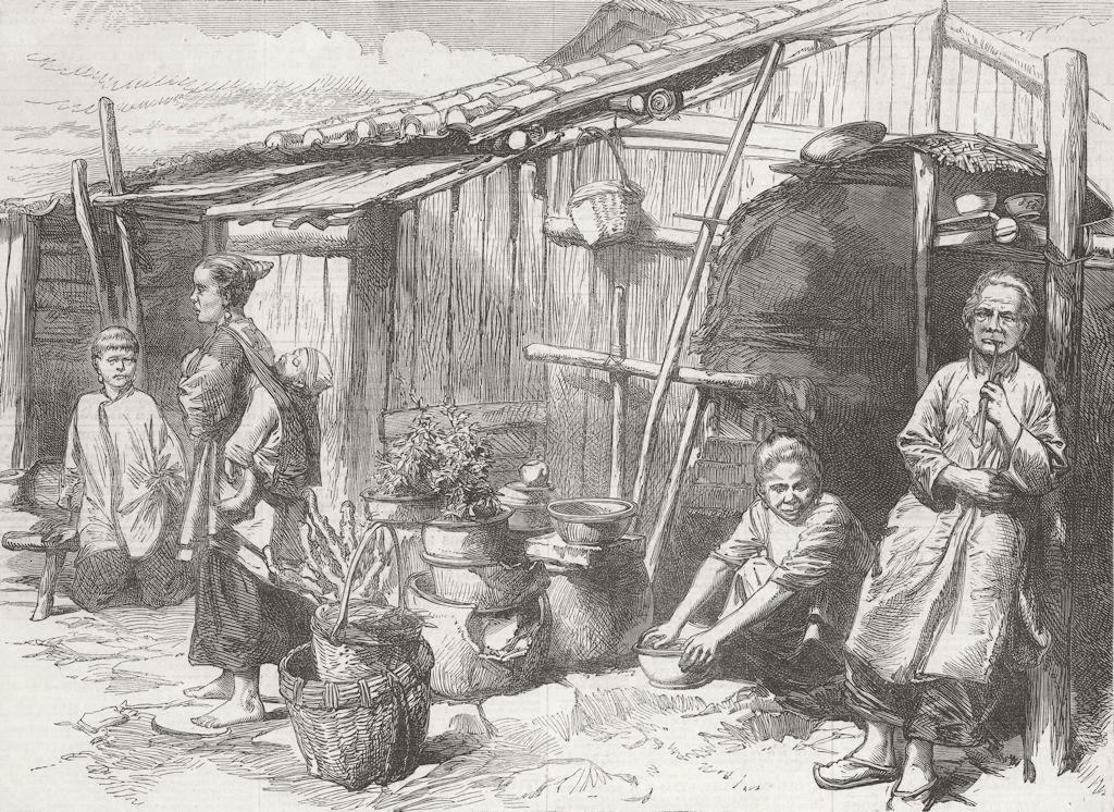 FAMILY. A Chinese peasant family 1872 old antique vintage print picture