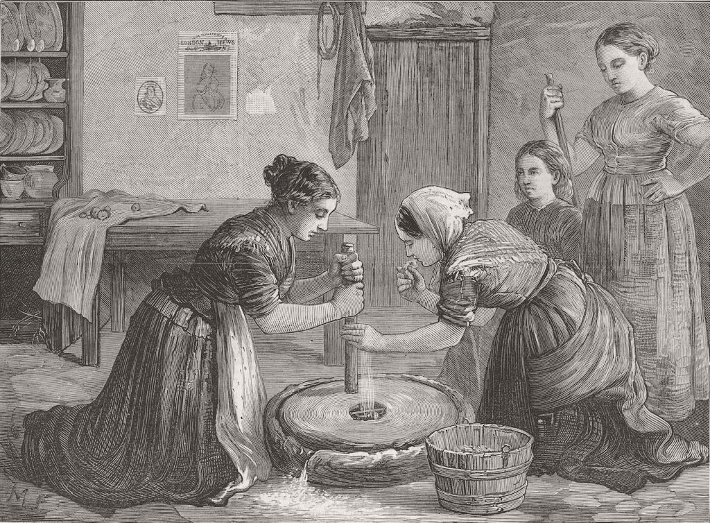 IRELAND. Women grinding corn  1874 old antique vintage print picture