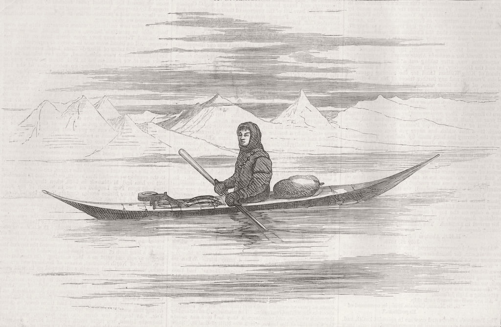 ARCTIC. Greenlander of Sukkertop, his kayak 1875 old antique print picture
