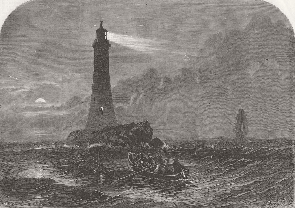 CHRISTMAS. Lighthouse on Christmas Eve 1856 old antique vintage print picture