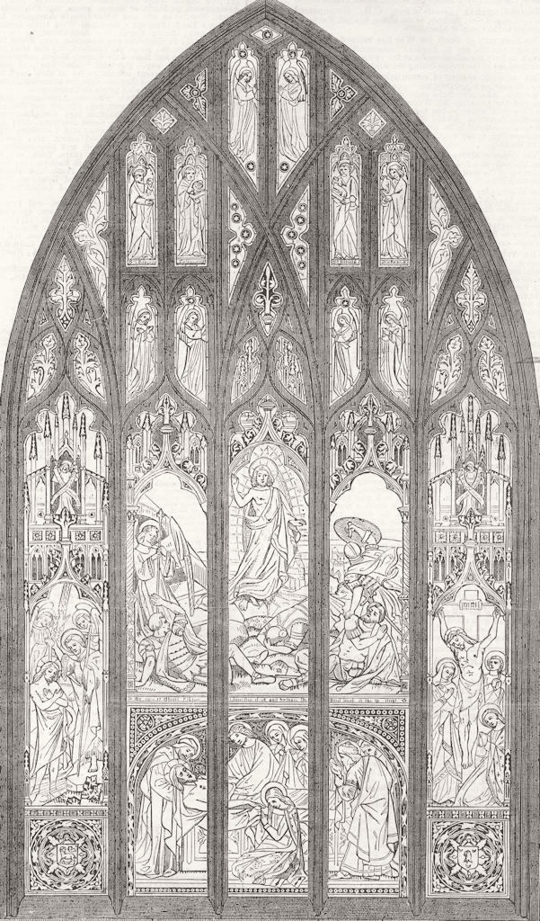 STAMFORD. Memorial window, built, St John’s church 1857 old antique print